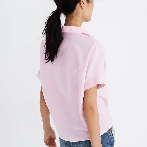 EUC Women's Madewell Tie Front Waist Button Front Top Blouse Shirt Pink MEDIUM - Picture 4 of 6